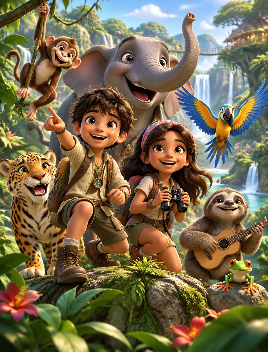 A colourful animated jungle adventure ensemble